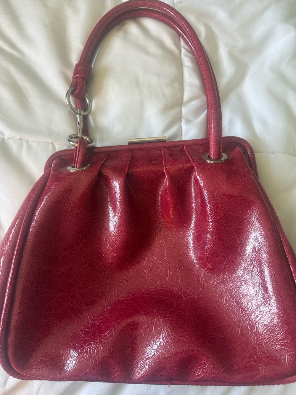 Nine West Red Patent-Look Top-Handle Tote